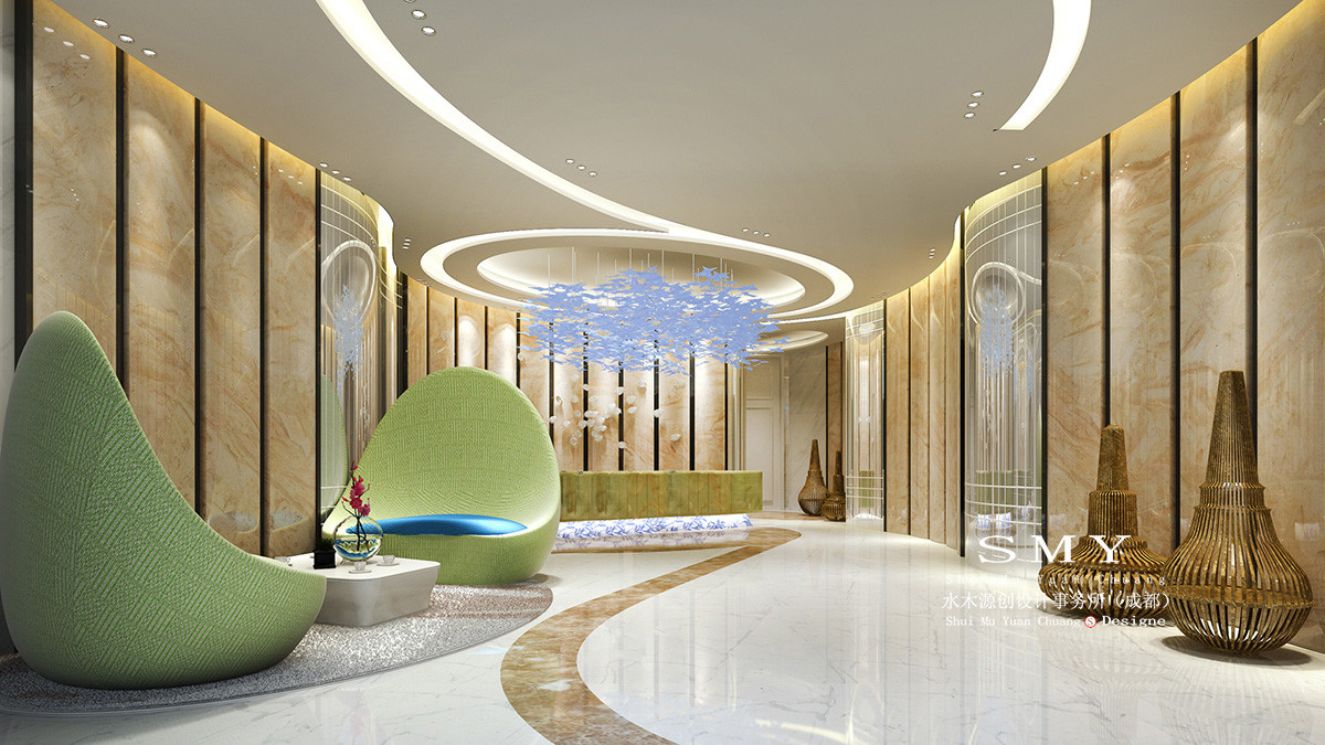 成都芙蓉酒店現(xiàn)代中式酒店設(shè)計(jì)，對酒店大堂規(guī)劃大廳布局設(shè)計(jì)效果圖展示